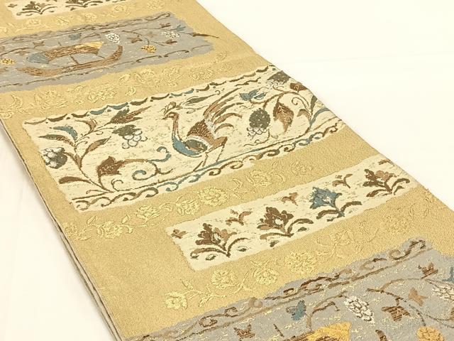 平和屋着物◎六通柄袋帯 花鳥文 金糸 正絹 逸品 AABM7301dk