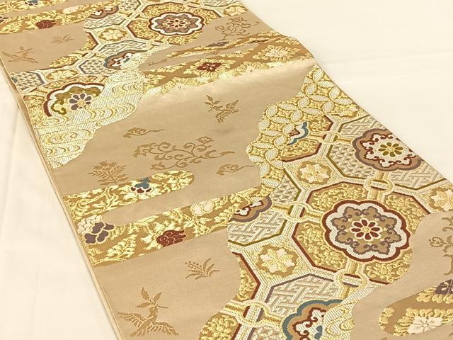 平和屋着物◎六通柄袋帯 唐織 道長蜀江花文 金銀糸 正絹 逸品 AABM7304dk