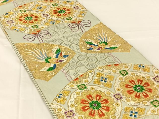 平和屋着物◎六通柄袋帯 唐織 地紙鳳凰花文 金糸 正絹 逸品 AABM7307dk