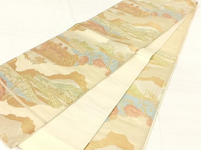 平和屋着物◎六通柄袋帯 風景文 金糸 正絹 逸品 AABM7310dk