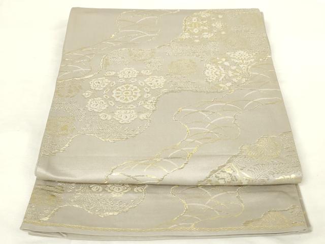 平和屋着物◎六通柄袋帯 道長花文 金糸 正絹 逸品 AABM7345ex