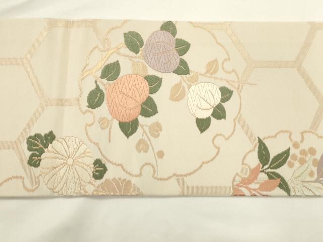 平和屋着物◎九寸名古屋帯 唐織 雪輪花文 金糸 正絹 逸品 AABM7366ex