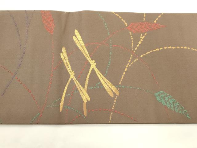 平和屋着物◎九寸名古屋帯 蜻蛉 とんぼ 金糸 正絹 逸品 AABM7369ex