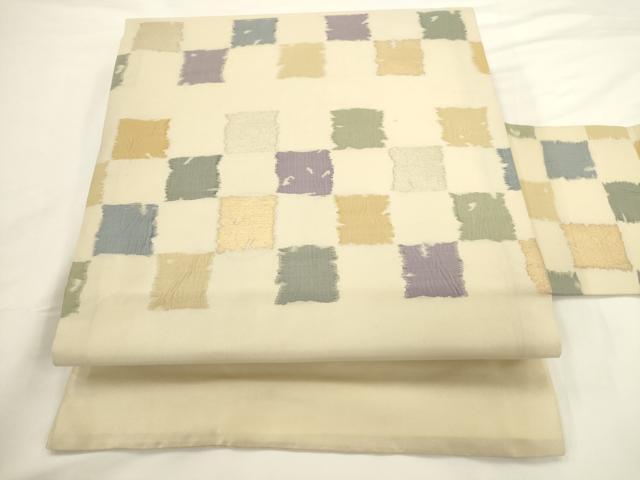 平和屋着物◎九寸名古屋帯 格子 金糸 正絹 逸品 AABM7371ex