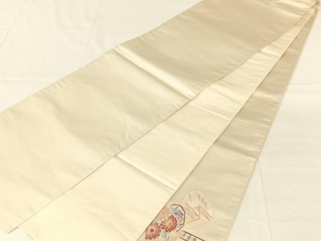 平和屋着物◎西陣 太鼓柄袋帯 刺繍 貝桶吉祥花文 銀糸 正絹 逸品 AABM7444dk