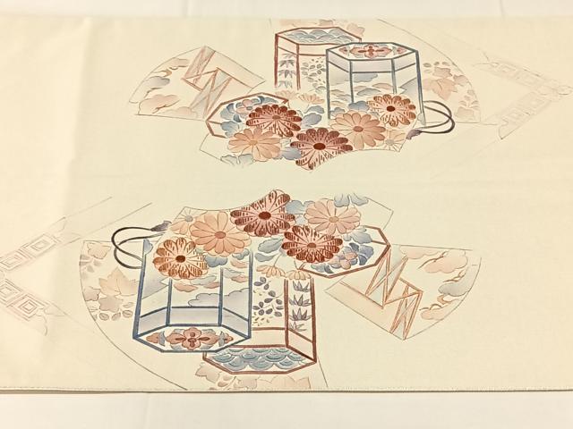 平和屋着物◎西陣 太鼓柄袋帯 刺繍 貝桶吉祥花文 銀糸 正絹 逸品 AABM7444dk
