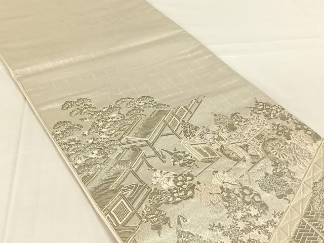 平和屋着物◎太鼓柄袋帯 唐織 人物御所車風景文 金銀糸 正絹 逸品 AABM7447dk