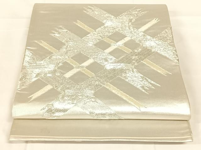平和屋着物◎太鼓柄袋帯 駒刺繍 籬文 銀糸 正絹 逸品 AABM7451dk