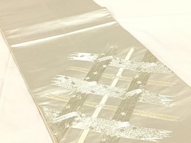 平和屋着物◎太鼓柄袋帯 駒刺繍 籬文 銀糸 正絹 逸品 AABM7451dk