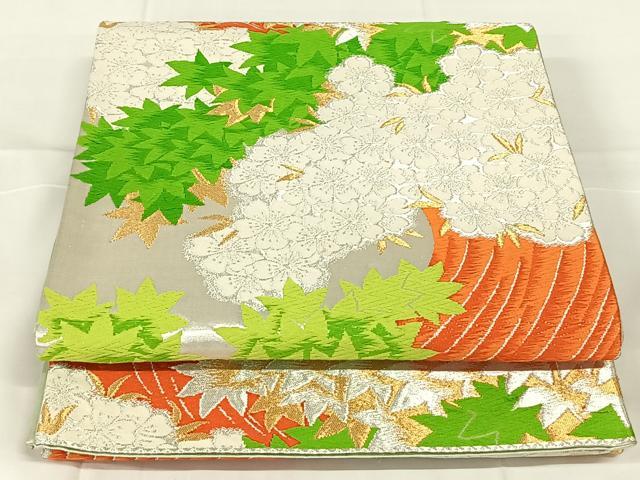 平和屋着物◎六通柄袋帯 唐織 立波花文 金銀糸 正絹 逸品 AABM7460dk
