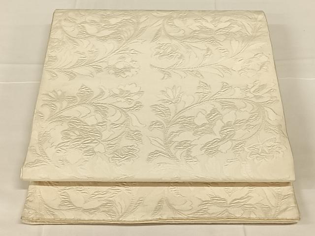 平和屋着物◎六通柄袋帯 ふくれ織 唐草文 練色 正絹 逸品 AABM7471dk