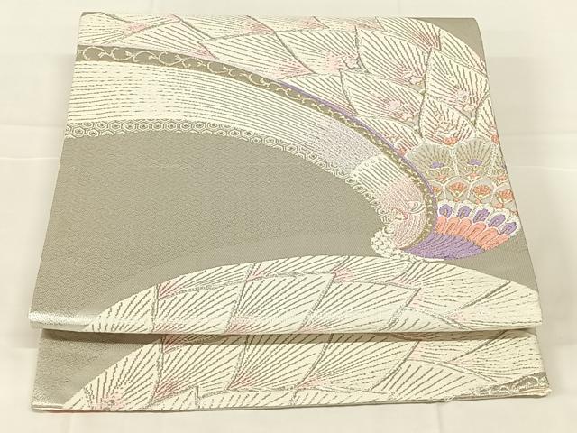 平和屋着物◎六通柄袋帯 唐織 孔雀文 金銀糸 正絹 逸品 AABM7478dk