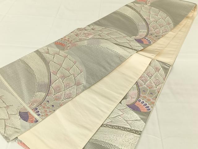 平和屋着物◎六通柄袋帯 唐織 孔雀文 金銀糸 正絹 逸品 AABM7478dk