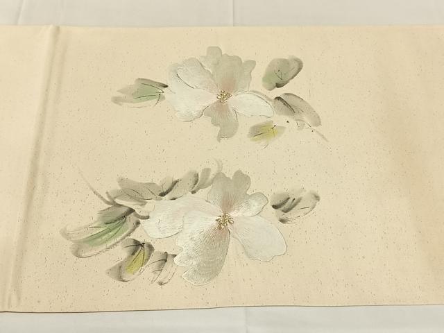 平和屋着物◎太鼓柄袋帯 作家物 手描き 刺繍 草花文 銀糸 正絹 逸品 AABM7479dk