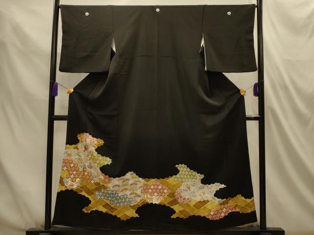 平和屋着物■豪華黒留袖 駒刺繍 松竹梅亀甲宝尽くし 金銀彩 正絹 逸品 AABM7482sx