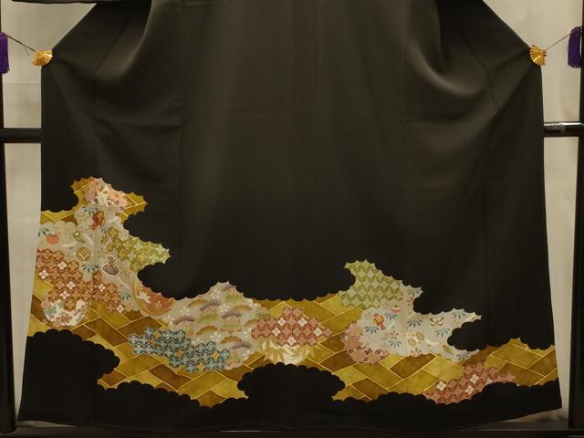 平和屋着物■豪華黒留袖 駒刺繍 松竹梅亀甲宝尽くし 金銀彩 正絹 逸品 AABM7482sx