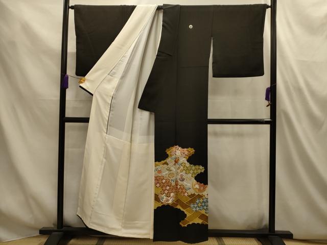 平和屋着物■豪華黒留袖 駒刺繍 松竹梅亀甲宝尽くし 金銀彩 正絹 逸品 AABM7482sx