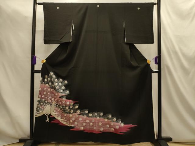 平和屋着物■豪華黒留袖 孔雀文 金彩 金銀糸 正絹 逸品 AABM7487sx