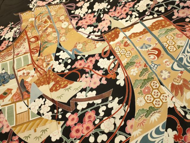 平和屋着物■豪華黒留袖 駒刺繍 几帳風景文 金糸 金彩 正絹 逸品 AABM7501sx
