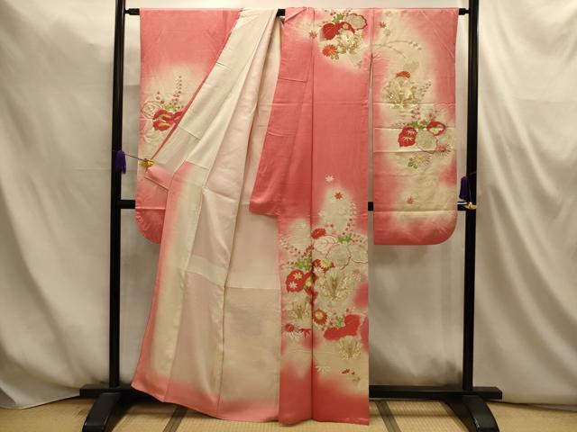 平和屋着物■豪華振袖 駒刺繍 草花文 暈し染め 金彩 正絹 逸品 AABM7505sx