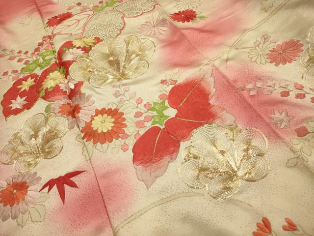 平和屋着物■豪華振袖 駒刺繍 草花文 暈し染め 金彩 正絹 逸品 AABM7505sx