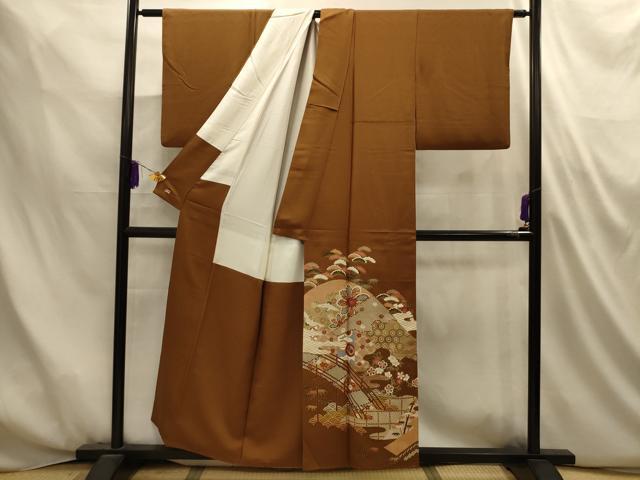 平和屋着物■十日町友禅作家 龍谷 色留袖 松竹梅飛鶴風景文 金彩 三越扱い 正絹 逸品 AABM7514sx