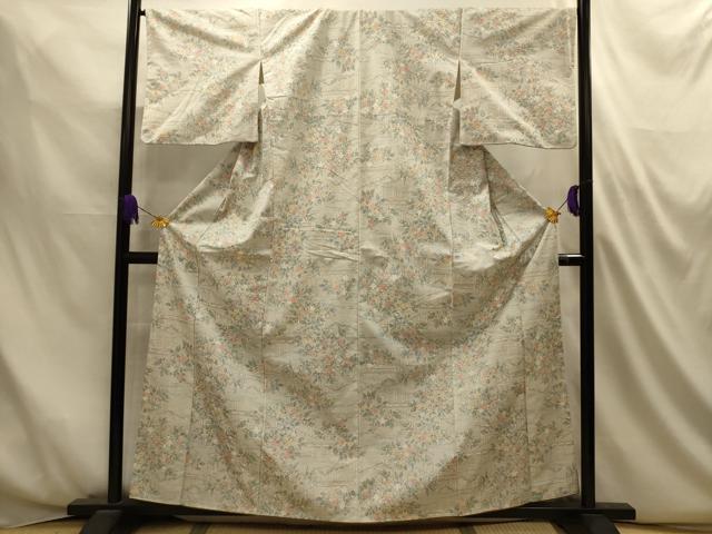 平和屋着物■上質な紬 草花文 正絹 逸品 AABM7516sx