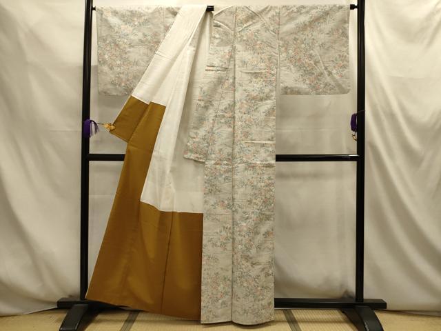 平和屋着物■上質な紬 草花文 正絹 逸品 AABM7516sx