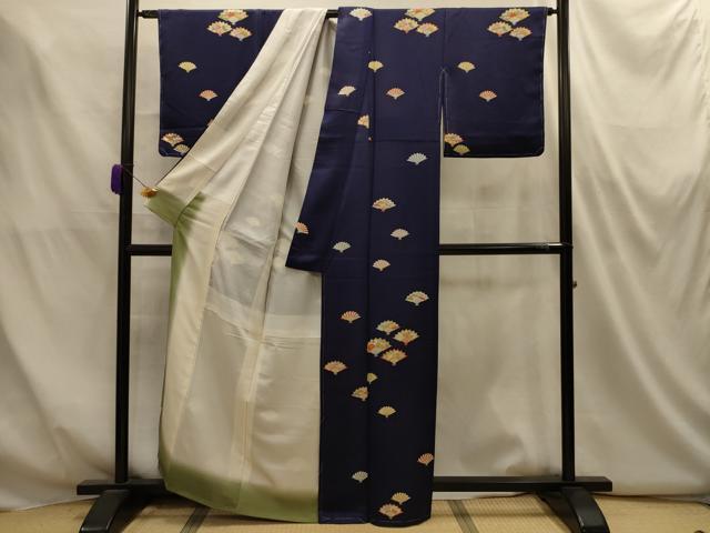 平和屋着物■上質な小紋 扇面草花文 正絹 逸品 AABM7526sx