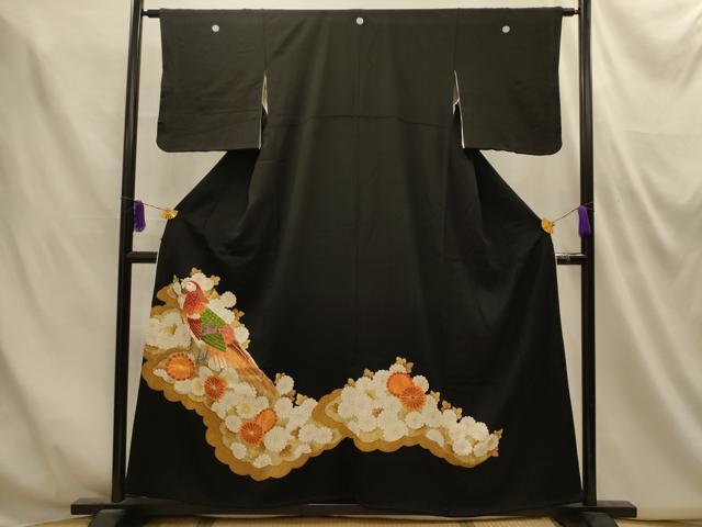 平和屋着物■豪華黒留袖 駒刺繍 花鳥文 金糸 金彩 正絹 逸品 AABM7530sx