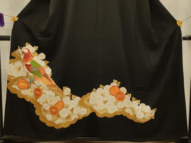平和屋着物■豪華黒留袖 駒刺繍 花鳥文 金糸 金彩 正絹 逸品 AABM7530sx