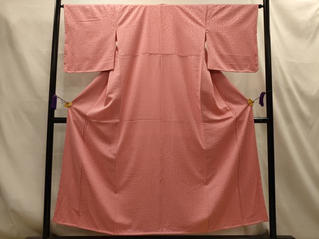 平和屋着物■上質な色無地 幾何学地紋 洗朱色 正絹 逸品 AABM7534sx