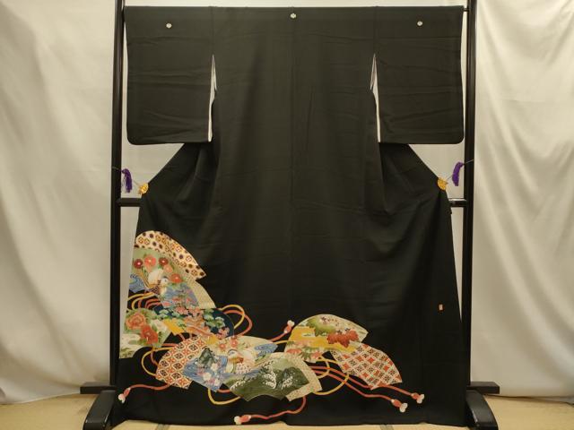 平和屋着物■豪華黒留袖 作家物 地紙重ね流水鴛鴦花文 金彩 正絹 逸品 AABM7546sx