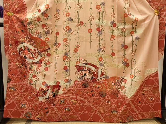 平和屋着物■豪華振袖 松竹梅扇面飛鶴花宝尽くし 金彩 正絹 逸品 AABM7555sx