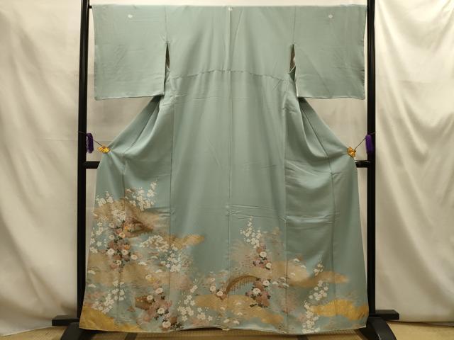 平和屋着物■豪華色留袖 駒刺繍 松竹梅渡り橋花風景文 金銀彩 正絹 逸品 AABM7574sx