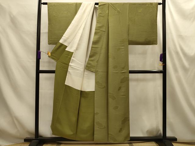 平和屋着物■上質な色無地 地紙重ね地紋 根岸色 正絹 逸品 AABM7580sx
