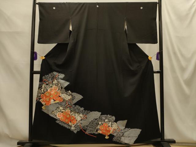 平和屋着物■豪華黒留袖 刺繍 檜扇花文 金銀糸 正絹 逸品 AABM7600sx