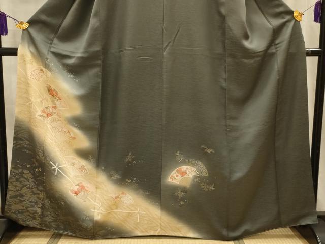 平和屋着物■訪問着 流水扇面花蝶文 暈し染め 金銀彩 正絹 逸品 AABM7615sx