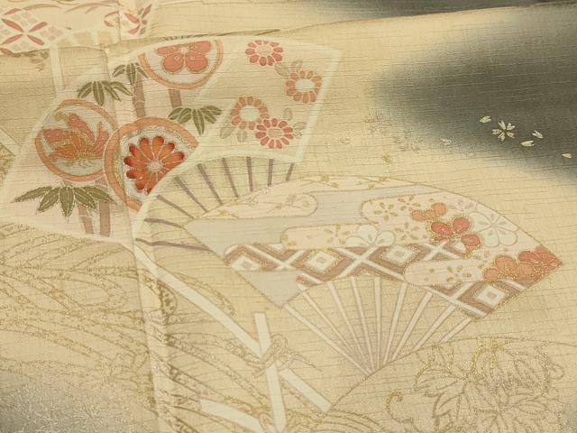 平和屋着物■訪問着 流水扇面花蝶文 暈し染め 金銀彩 正絹 逸品 AABM7615sx