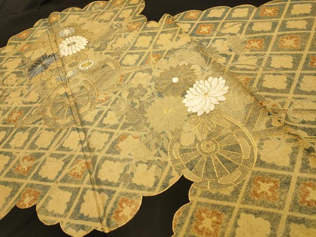 平和屋着物■豪華黒留袖 駒刺繍 雲取花車文 金彩 正絹 逸品 AABM7627sx