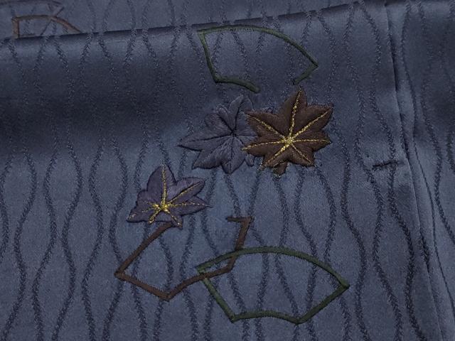 平和屋着物■訪問着 刺繍 地紙草花文 藍鉄色 金糸 正絹 逸品 AABM7628sx