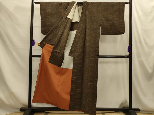 平和屋着物■上質な紬 幾何学文様 正絹 逸品 AABM7640sx