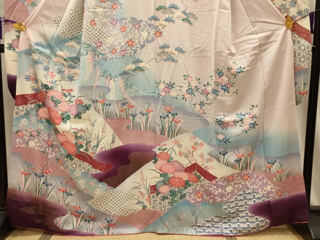 平和屋着物■豪華振袖 飛鶴吉祥花文 金彩 正絹 逸品 AABM7660sx