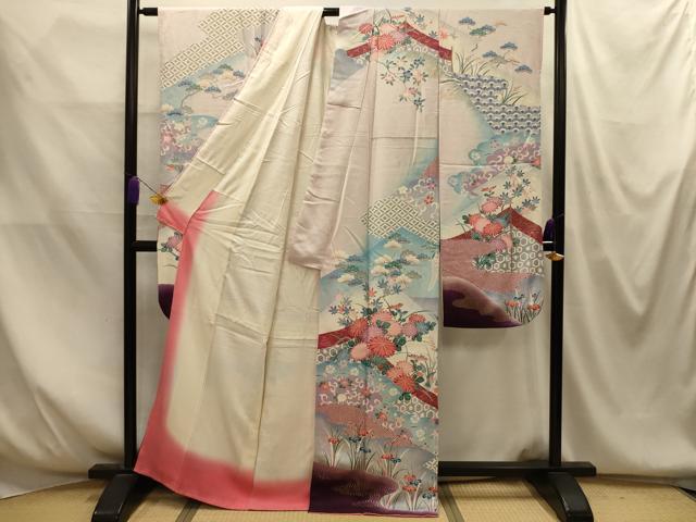 平和屋着物■豪華振袖 飛鶴吉祥花文 金彩 正絹 逸品 AABM7660sx