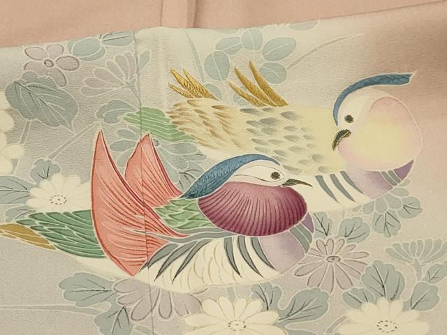 平和屋着物■訪問着 刺繍 鴛鴦花文 暈し染め 金糸 正絹 逸品 AABM7662sx