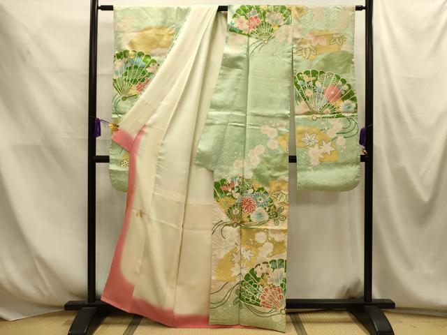 平和屋着物■豪華振袖 駒刺繍 扇面花文 金彩 正絹 逸品 AABM7670sx