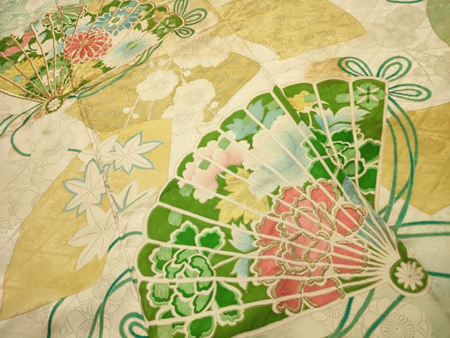 平和屋着物■豪華振袖 駒刺繍 扇面花文 金彩 正絹 逸品 AABM7670sx