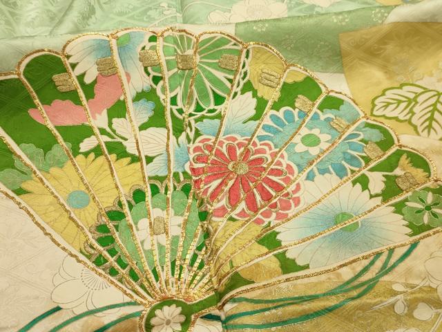 平和屋着物■豪華振袖 駒刺繍 扇面花文 金彩 正絹 逸品 AABM7670sx