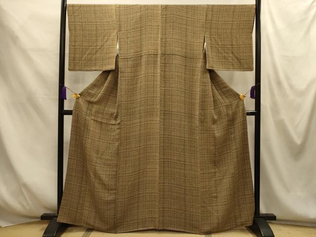 平和屋着物■上質な小紋 格子 鬼しぼ縮緬 正絹 逸品 AABM7680sx