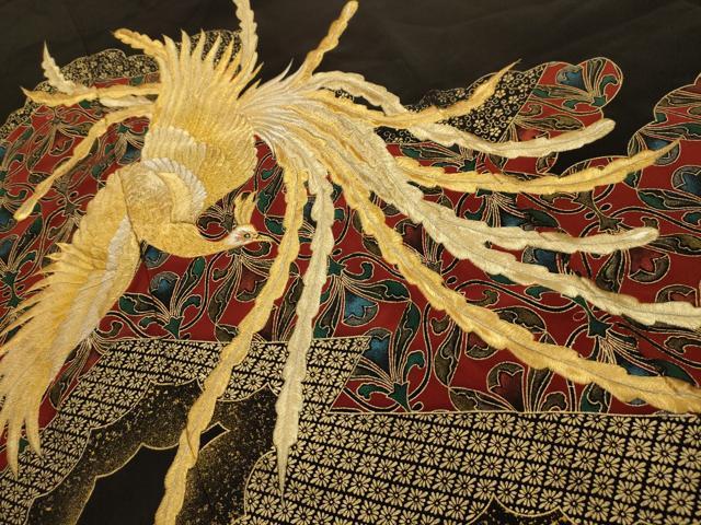 平和屋着物■豪華黒留袖 刺繍 雲取鳳凰花文 金彩 金銀糸 正絹 逸品 AABM7685sx
